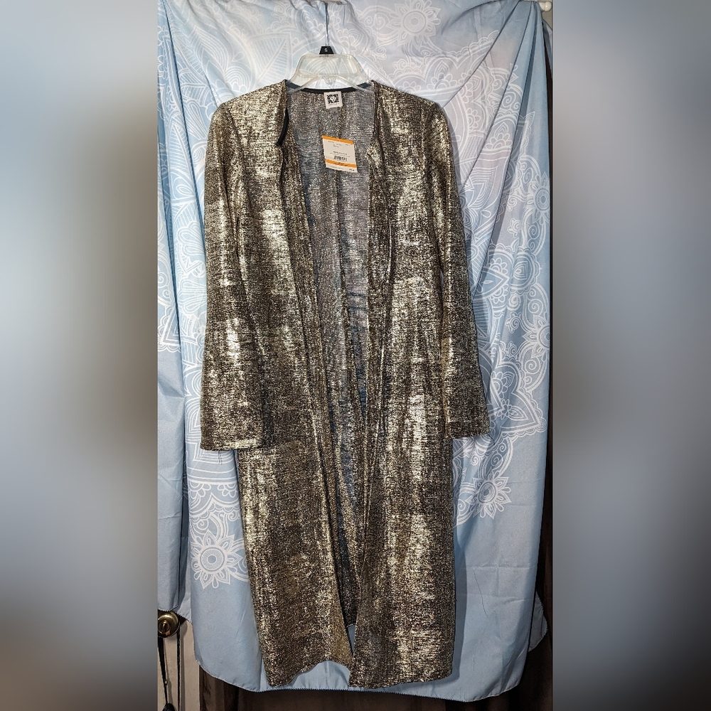 Anne Klein Cardigan Sheer Gold/Black Small